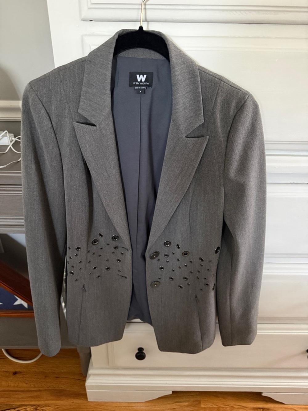 W by Worth Grey Blazer with Stud Accents